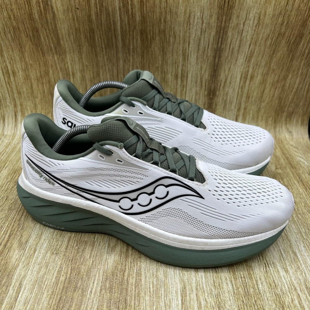 Saucony Ride 18 Men's 10.5 Running Shoes White Olivine Green Shoes S21000-138